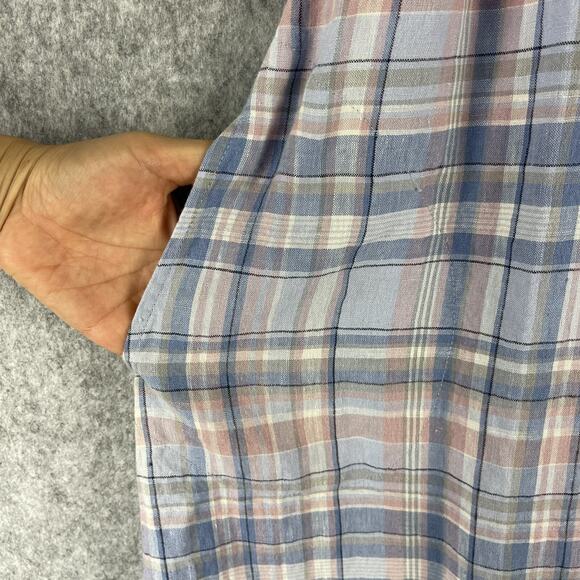 J Jill Love Linen Dress Womens Medium Petite Plaid Sleeveless Coastal Beachy - Picture 7 of 14